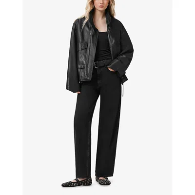 Allsaints Womens Washed Black Sadie Barrel-leg Mid-rise Stretch-denim Jeans In Black