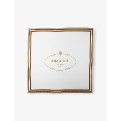Prada Womens Neutral Printed Silk-twill Scarf