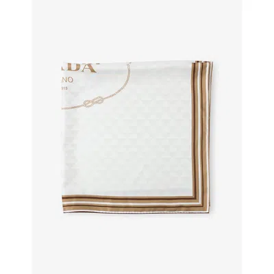 Prada Womens Neutral Printed Silk-twill Scarf