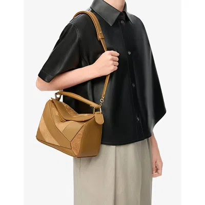 Loewe Womens Oak Puzzle Stripes Small Leather Top-handle Bag