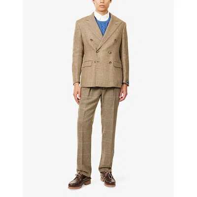 Polo Ralph Lauren Mens Tan/brown Checked Pleated Silk-wool Trousers