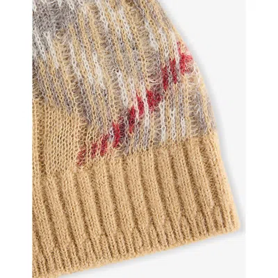 Burberry Pale Stone Ip Pttrn Ginny Check Wool-blend Beanie Ha In Brown