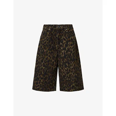 Allsaints Womens Leppo Brown Louie Leopard-print A-line Long Cotton Shorts
