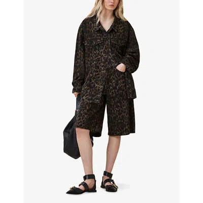 Allsaints Womens Leppo Brown Louie Leopard-print A-line Long Cotton Shorts