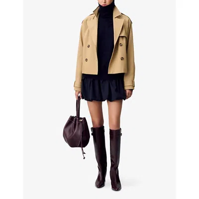Claudie Pierlot Womens Camel Open-collar Relaxed-fit Short Cotton Trench Jacket