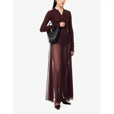 The Frankie Shop Womens Burgandy Vallen Pleated Mesh Maxi Skirt In Multi