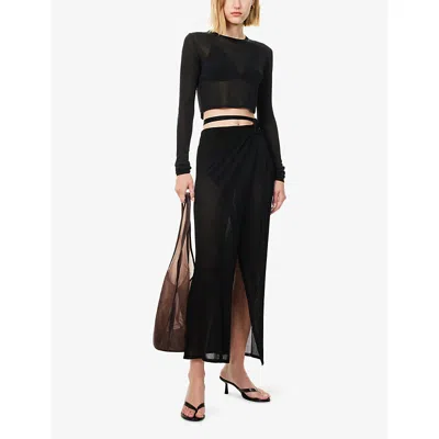 The Frankie Shop Womens Black Kazel Crop Knitted Top In Black