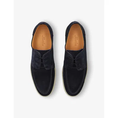 Aurélien Mens Navy Boat Lace-up Suede Loafers Eur 40 / 6 Uk In Blue