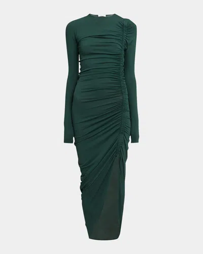 Ferragamo Ruched Long Sleeve Asymmetric Jersey Dress