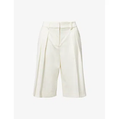 The Frankie Shop Womens Off White Bilbao Pleated Wool Bermuda Shorts Xs