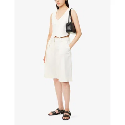 The Frankie Shop Womens Off White Bilbao Pleated Wool Bermuda Shorts Xs