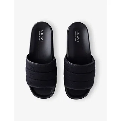 Gucci Mens Black Monogram Canvas Slides Eur 46 / 12 Uk