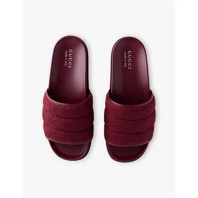 Gucci Mens Rosso Ancora Monogram Canvas Slides Eur 45 / 11 Uk
