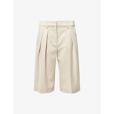 The Frankie Shop Womens Cement Bilbao Pleated Wool Bermuda Shorts