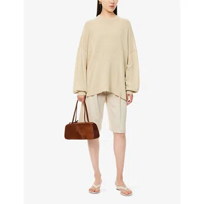 The Frankie Shop Womens Cement Bilbao Pleated Wool Bermuda Shorts
