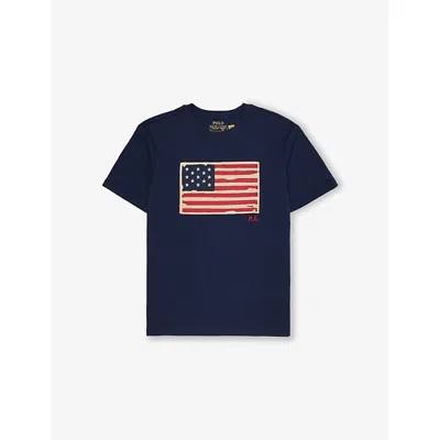 Polo Ralph Lauren Flag Cotton Jersey Tee In Blue