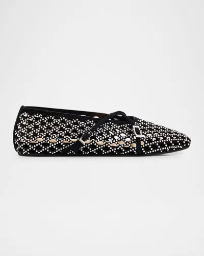 Mach&mach Sparkle Mesh Net Suede Ballerina Flats