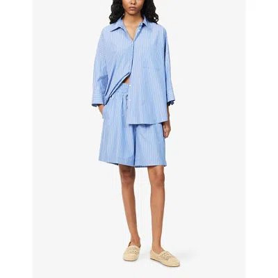 Weekend Max Mara Omens Avio Zavorra Striped Cotton-poplin Shirt In Blue