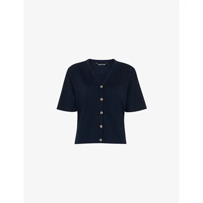 Whistles Womens Navy Ella V-neck Button-through Cotton-jersey T-shirt In Black