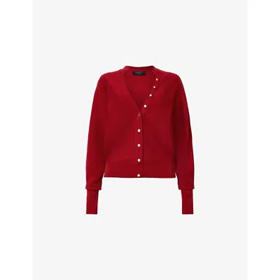 Allsaints Womens Crimson Red Honor V-neck Long-sleeve Wool Cardigan Xs In Brown