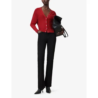 Allsaints Womens Crimson Red Honor V-neck Long-sleeve Wool Cardigan Xs In Brown