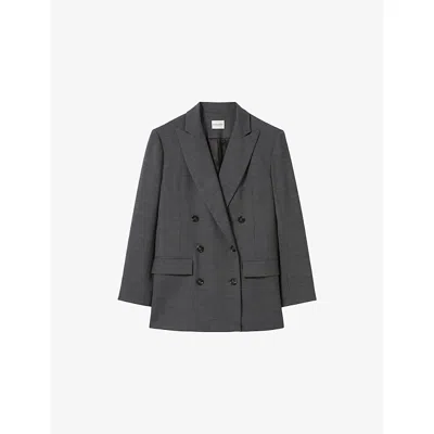Claudie Pierlot Womens Anthracite Peak-lapel Double-breasted Tailored Stretch Wool-blend Blazer