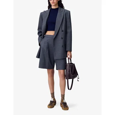 Claudie Pierlot Womens Anthracite Peak-lapel Double-breasted Tailored Stretch Wool-blend Blazer