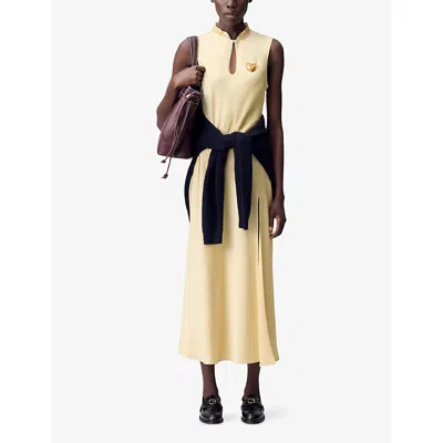 Claudie Pierlot Womens Baby Yellow Ruffle-neck Cut-out Satin Maxi Dress In Gold