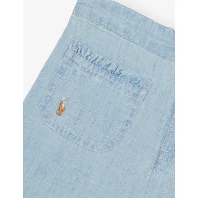 Polo Ralph Lauren New Medium Wash Boys' Brand-embroidery Wide-leg Denim Trou In Blue