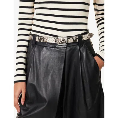 Dehanche Womens Ivory & Brown Snakeskin Mija Snake-effect Embossed Leather Belt