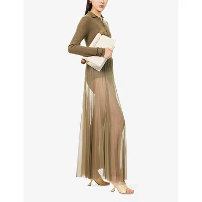 The Frankie Shop Womens Khaki Vallen Pleated Mesh Maxi Skirt In Brown
