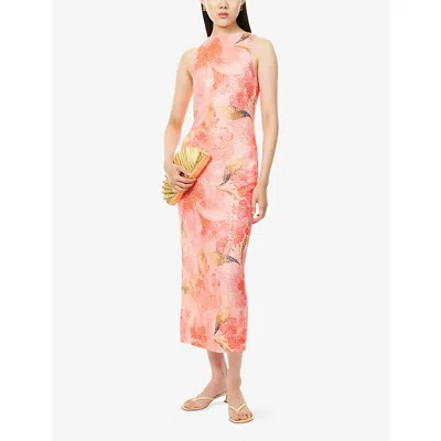 Pretty Lavish Womens Orange Floral Lilou Printed Sequin Woven Maxi Dress In Multi