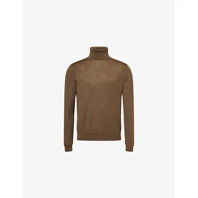 Tom Ford Mens Taupe Roll Neck Slim-fit Wool Top