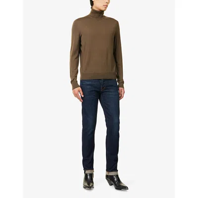 Tom Ford Mens Taupe Roll Neck Slim-fit Wool Top
