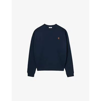 Sandro Mens Navy Blue Logo-patch Relaxed-fit Cotton Sweatshirt Xl