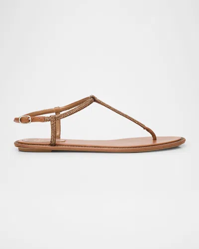 René Caovilla Strass Satin T-strap Thong Sandals