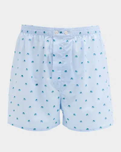 Derek Rose Men's Classic Fit Boxers Cotton Batiste Blue Elephant Print