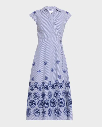 Tanya Taylor Shivon Embroidered A-line Wrap Dress In Blue