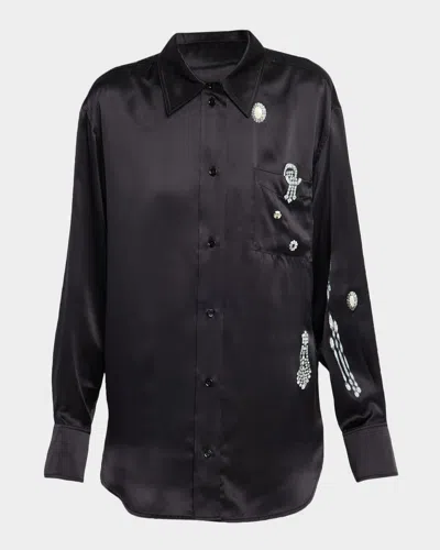 Victoria Beckham Crystal-print Silk Pajama Shirt