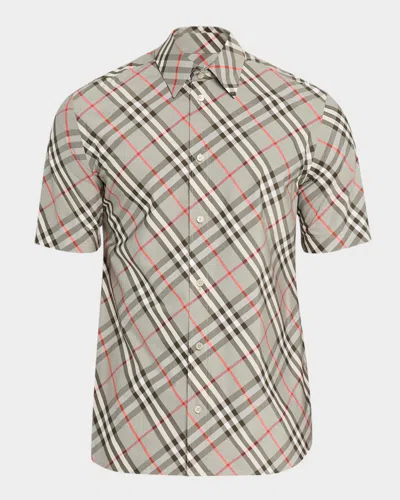Burberry Short Sleeve Bias Check Slim Fit Shirt In Gray