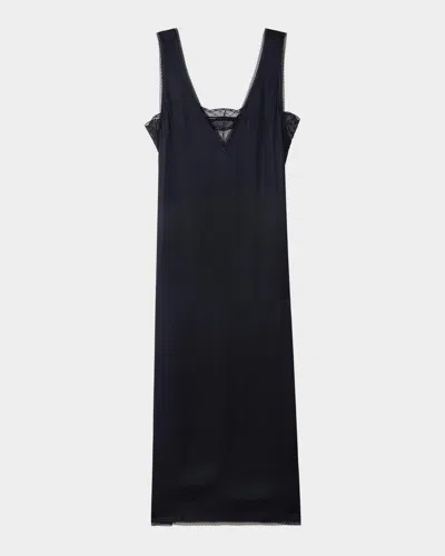 Zadig & Voltaire Lace-trimmed Satin Midi Dress In Black