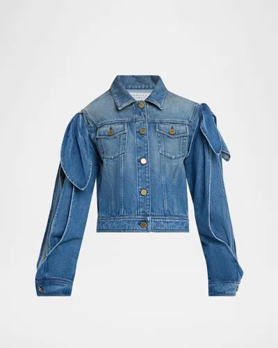 Gabriela Hearst Briella Tie Slit-sleeve Denim Jacket
