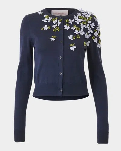 Carolina Herrera Floral Embroidered Crewneck Cardigan