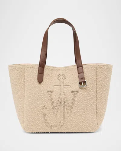 Jw Anderson Belt Tote Beige Boiled Wool Shoulder Bag In Pink