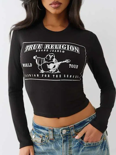True Religion Women's Long Sleeve Logo Baby T-shirt