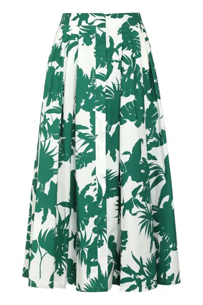Max Mara Idoneo Allover Floral Printed Midi Skirt In Green