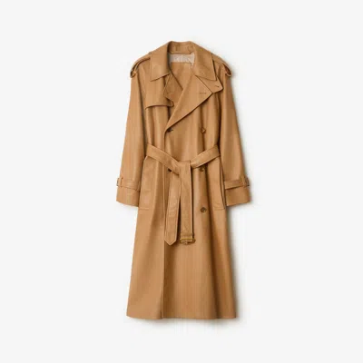 Burberry Long Leather Castleford Trench Coat In Brown