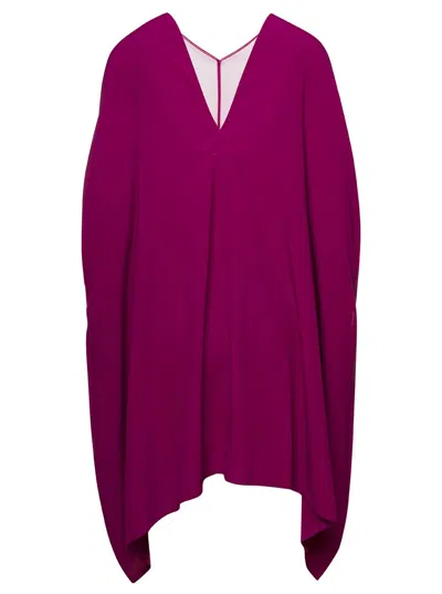 Rick Owens 'babel' Fuchsia Kaftan With Plunging Neckline And Mesh Panelling In Acetate Woman