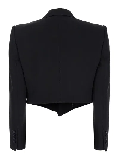 Dolce & Gabbana 'spencer' Black Single-breasted Cropped Jacket With Peak Revers In Velvet Woman