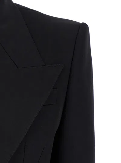 Dolce & Gabbana 'spencer' Black Single-breasted Cropped Jacket With Peak Revers In Velvet Woman